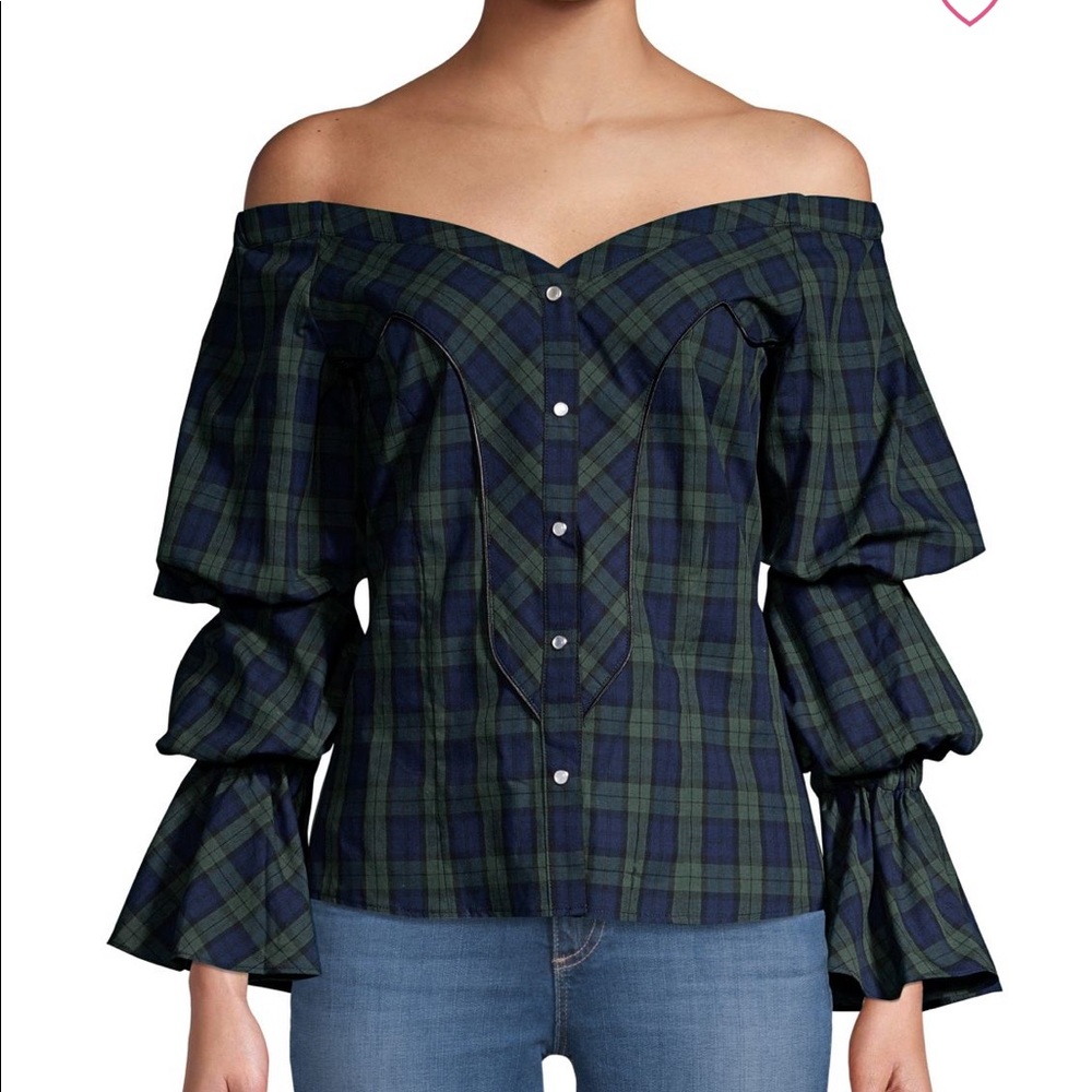 Petersyn - Lena Puff- Sleeve Plaid Blouse